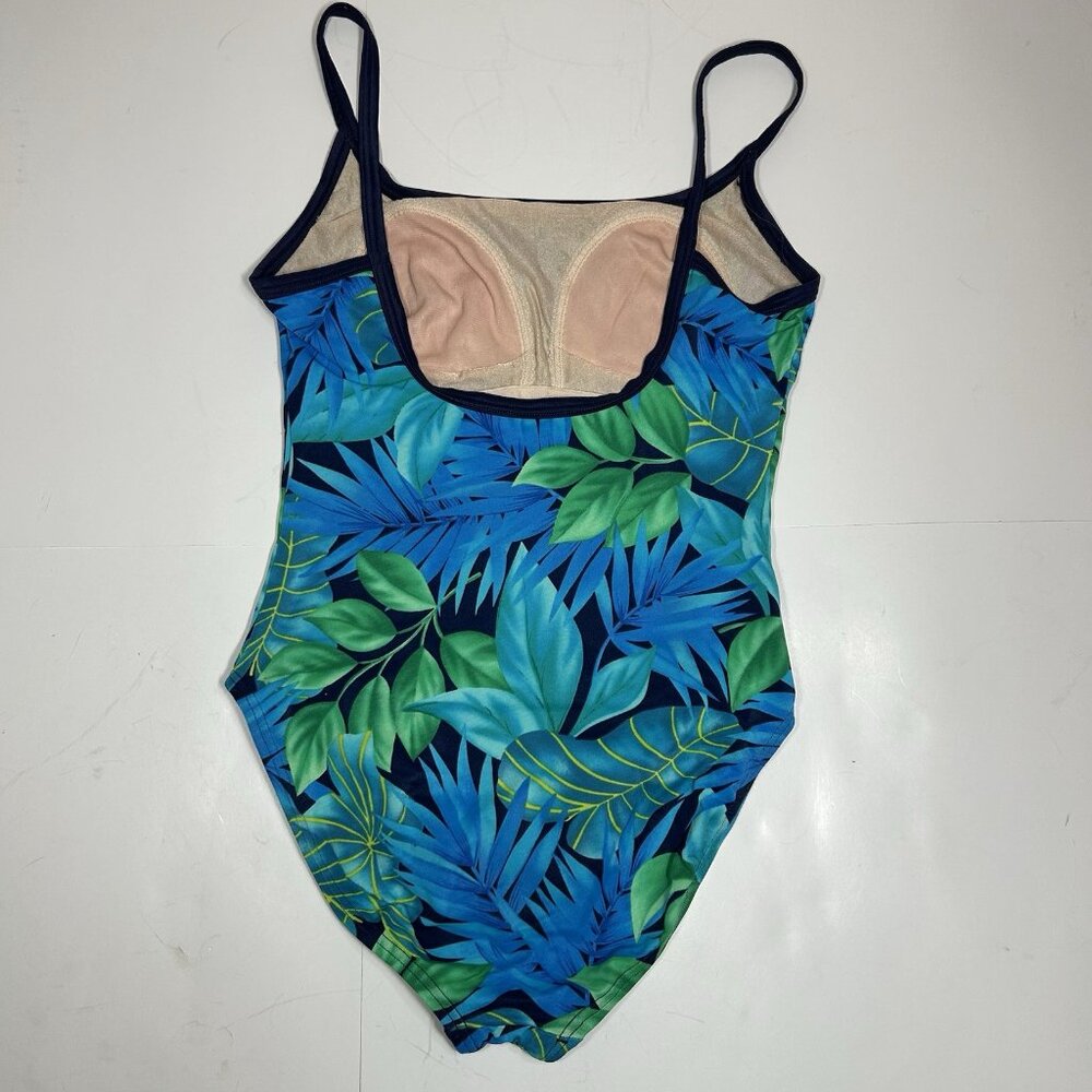 SPEEDO TROPICAL FLORAL BLUE GREEN ONE PIECE SWIMMING SUIT SPAGHETTI WOMEN SZ 12 - Picture 4 of 6